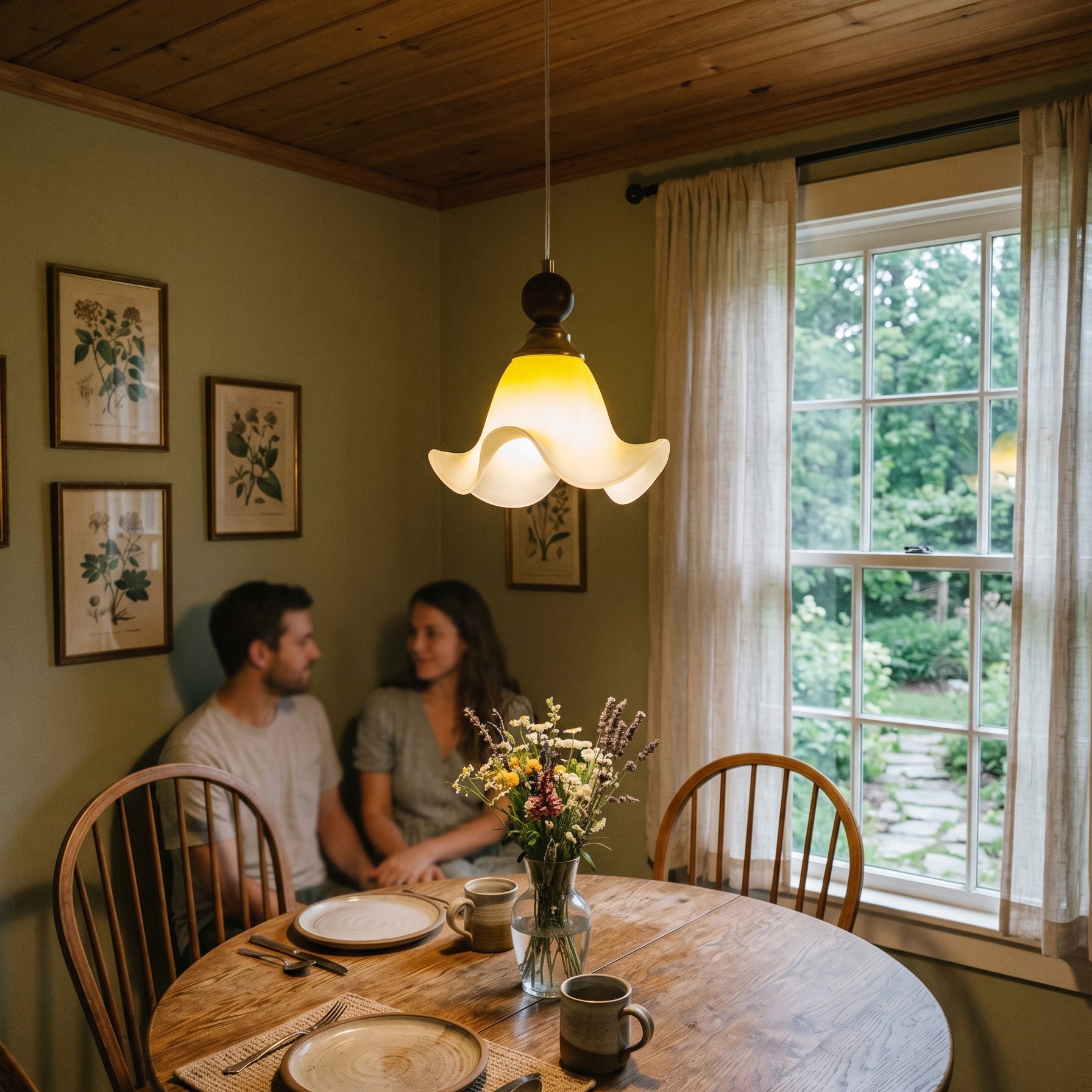 Taklampa med vågformad skärm som ger mjukt och behagligt ljus