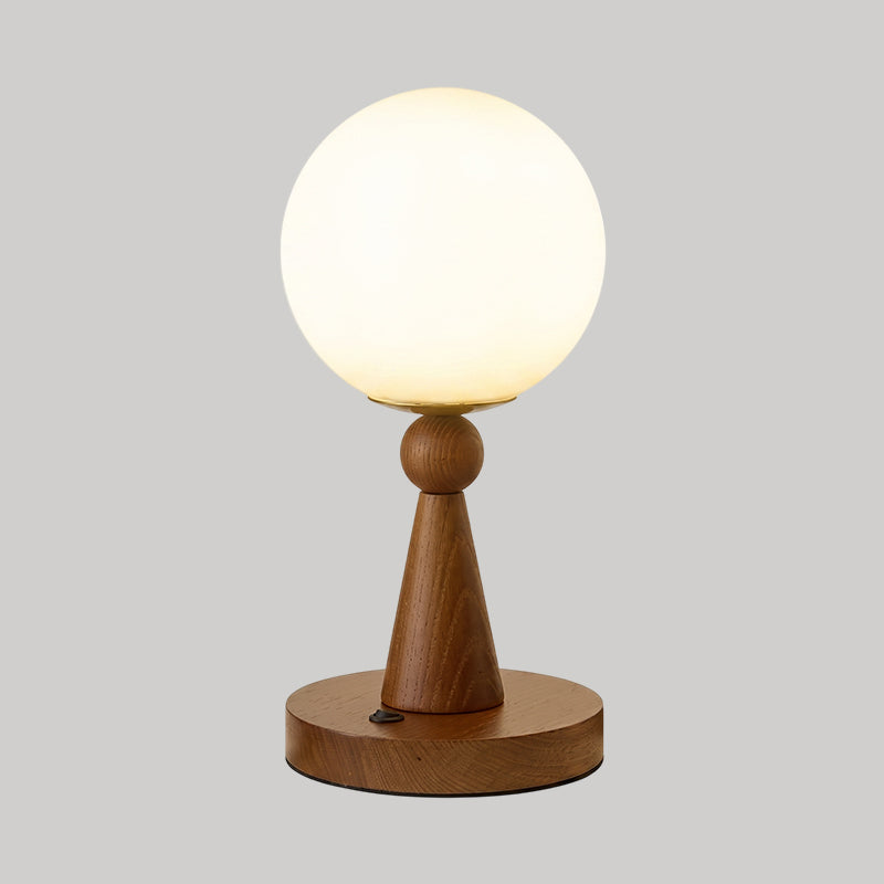 Bordslampa I Trä Och Glas Med Klotskärm
