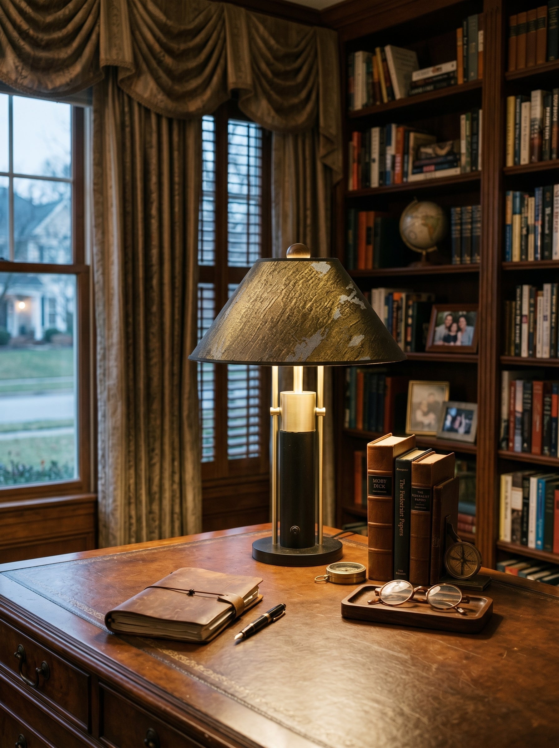 Bordslampa i naturmaterial med ljus tygskärm