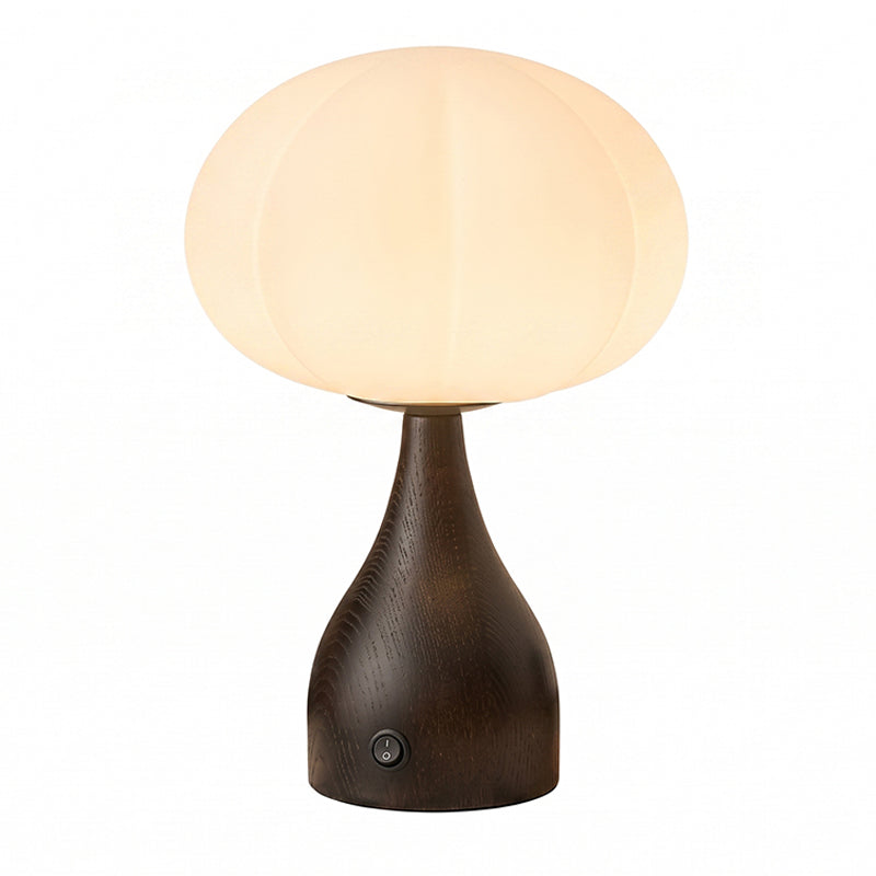 Bordslampa Med Räfflat Glas Och Valnötsfärgad Bas