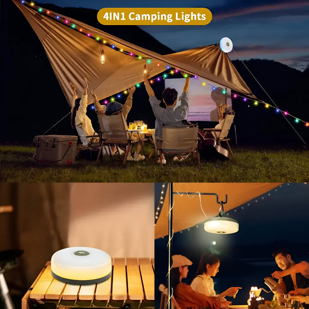 Multifunktionell Campinglampa: 4-i-1 LED-lampa, ljusslinga och powerbank för utomhusäventyr