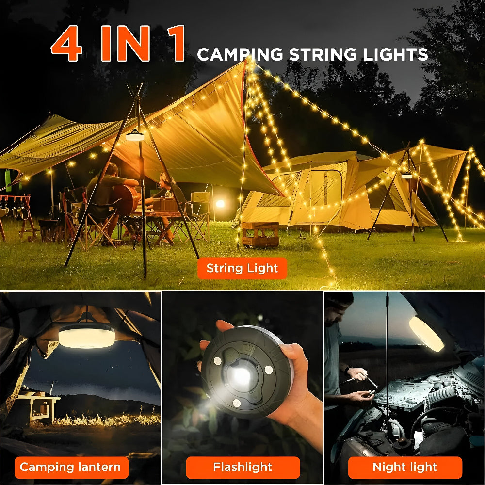Multifunktionell Campinglampa: 4-i-1 LED-lampa, ljusslinga och powerbank för utomhusäventyr