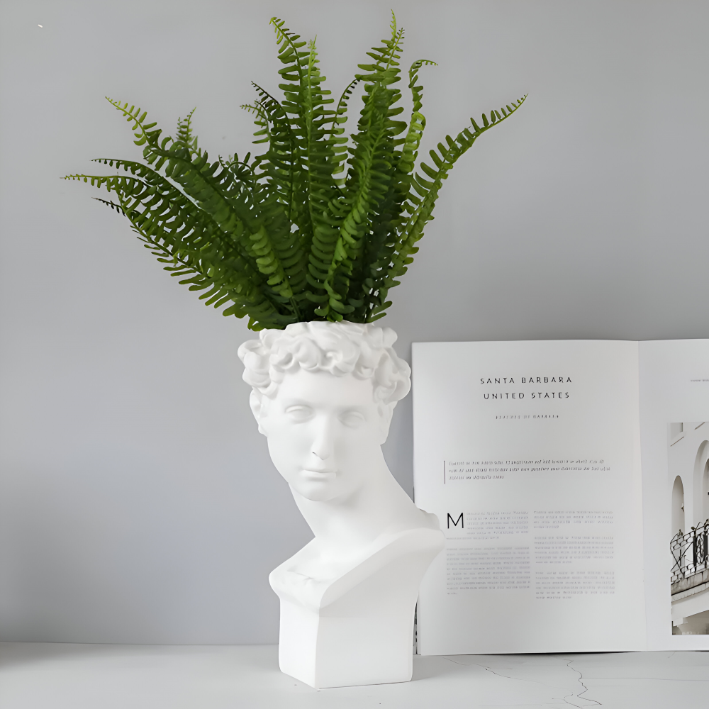 Mythisk Blomkruka - Grekiskt Huvud Kruka - Ansikte Blomkruka - Grekisk Huvud Staty