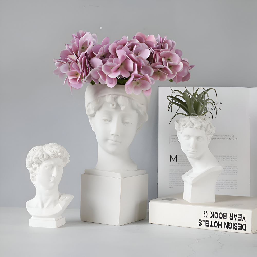 Mythisk Blomkruka - Grekiskt Huvud Kruka - Ansikte Blomkruka - Grekisk Huvud Staty