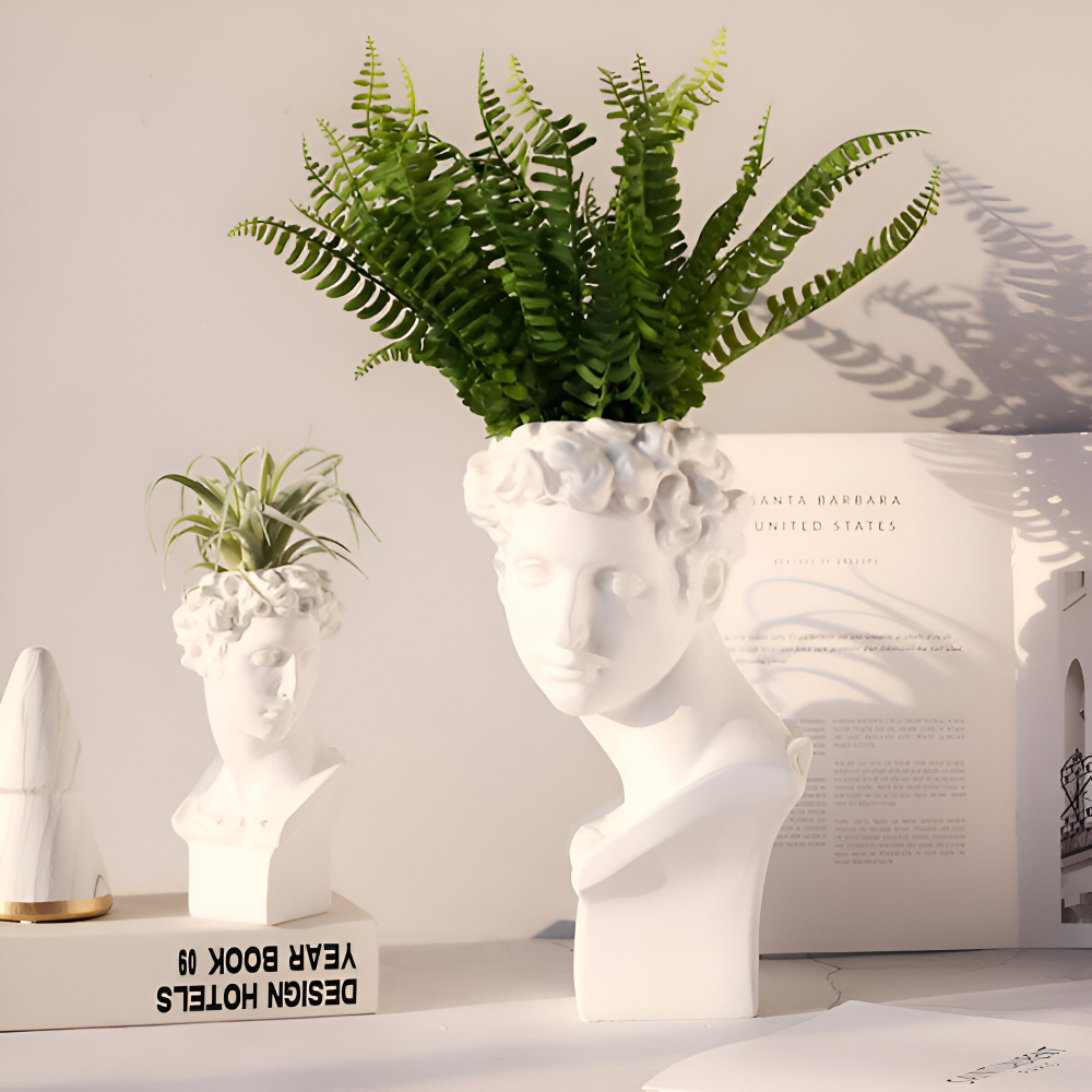 Mythisk Blomkruka - Grekiskt Huvud Kruka - Ansikte Blomkruka - Grekisk Huvud Staty