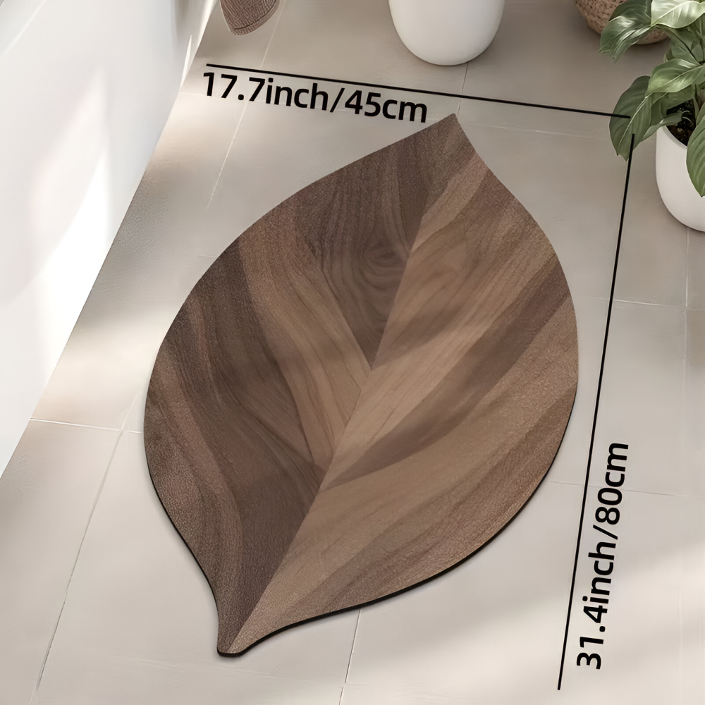 Badrumsmatta i Naturfärgat Lövverk - Vattenabsorberande och halkfri för duschar och handfat, oval, 2100 g/m²