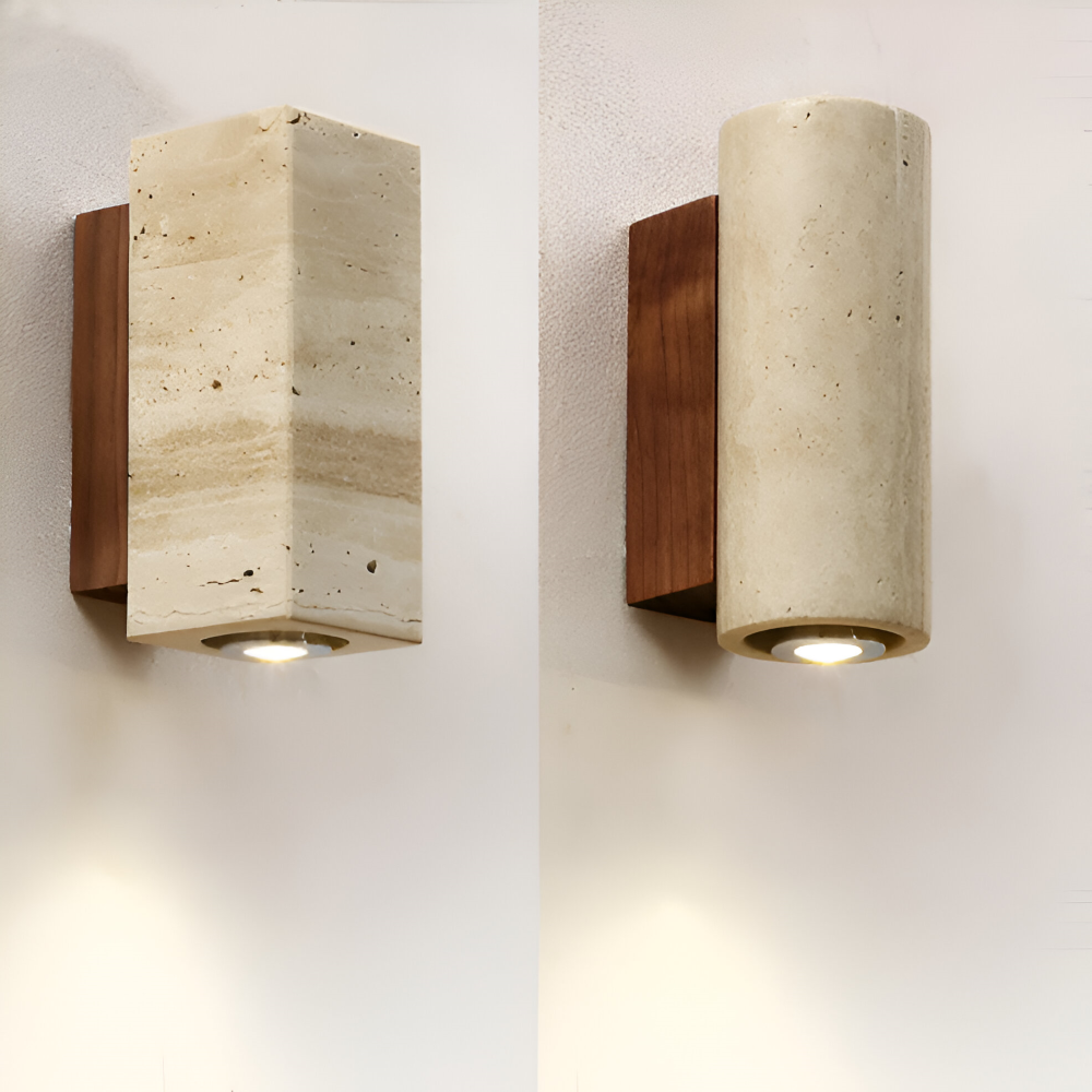 Natursten Vägglampa - Travertin Vägglampa - Strip Vägglampa Marmor Träbas