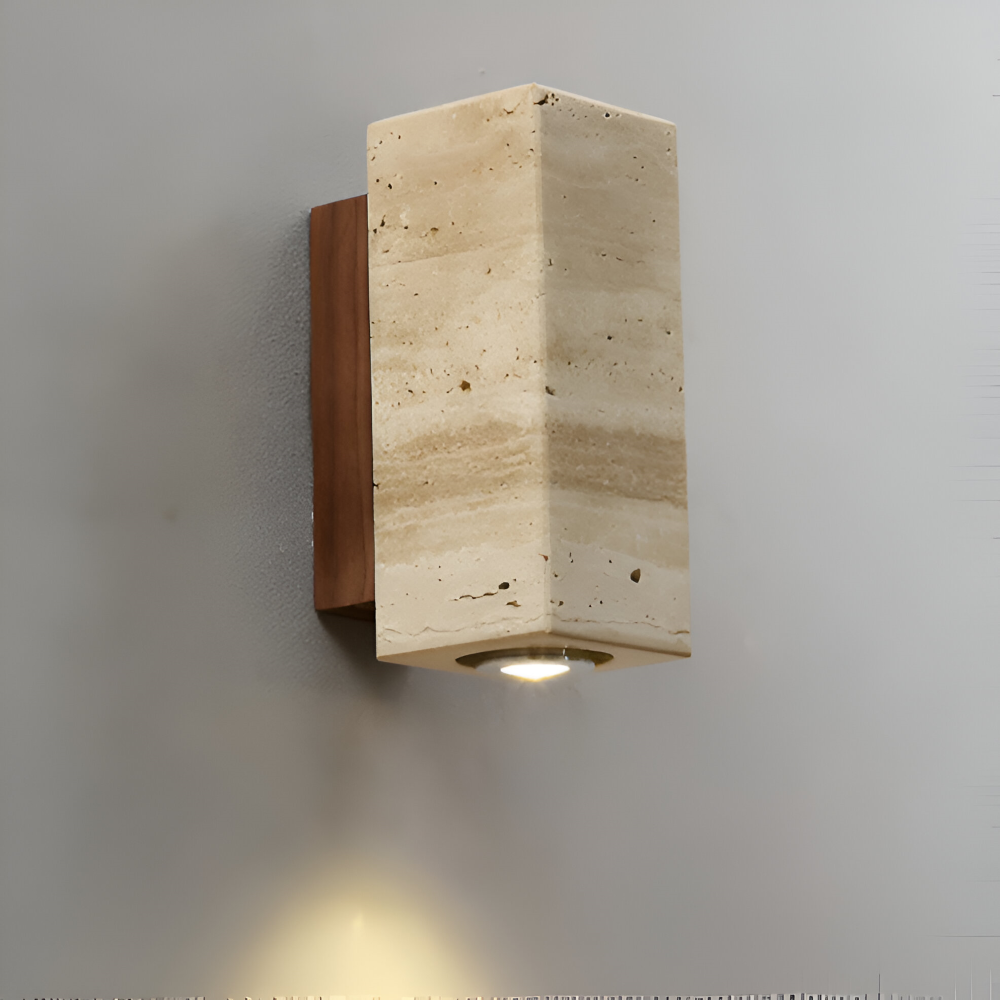 Natursten Vägglampa - Travertin Vägglampa - Strip Vägglampa Marmor Träbas