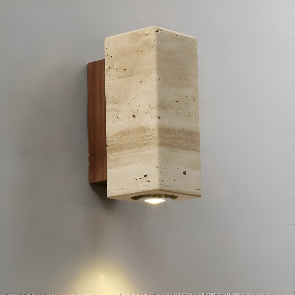 Natursten Vägglampa - Travertin Vägglampa - Strip Vägglampa Marmor Träbas