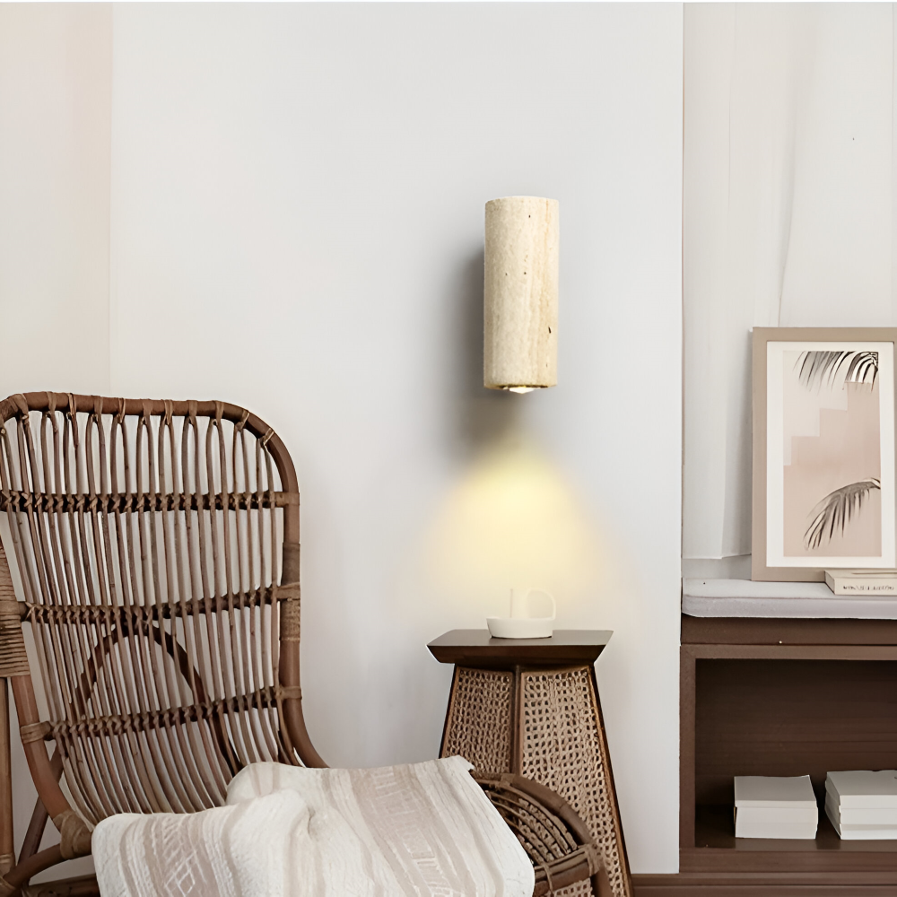 Natursten Vägglampa - Travertin Vägglampa - Strip Vägglampa Marmor Träbas