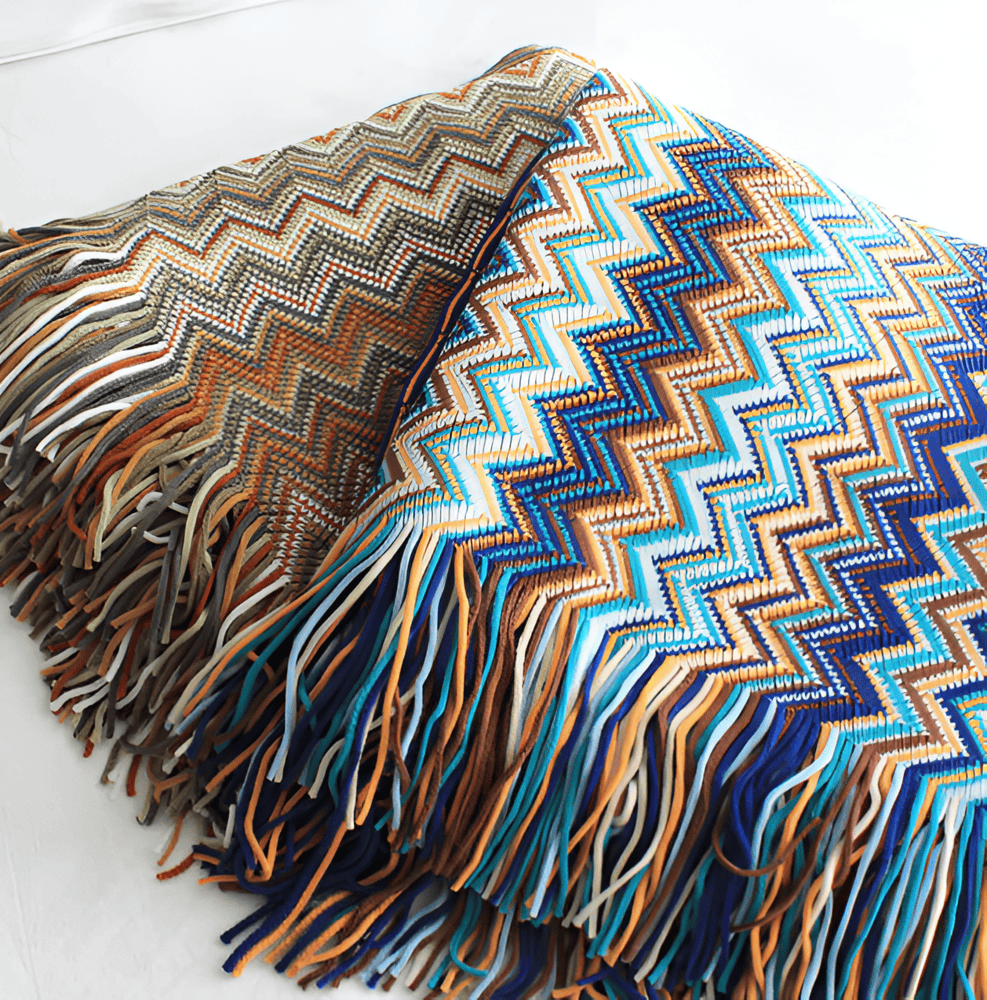 AcrylZag Plaid - Lätt Handstickad Boho-fleecefilt med Tofsdesign