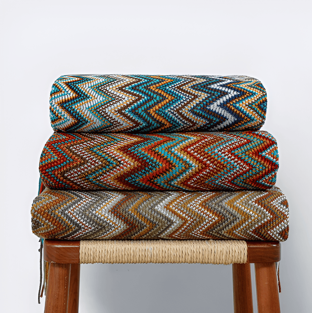 AcrylZag Plaid - Lätt Handstickad Boho-fleecefilt med Tofsdesign