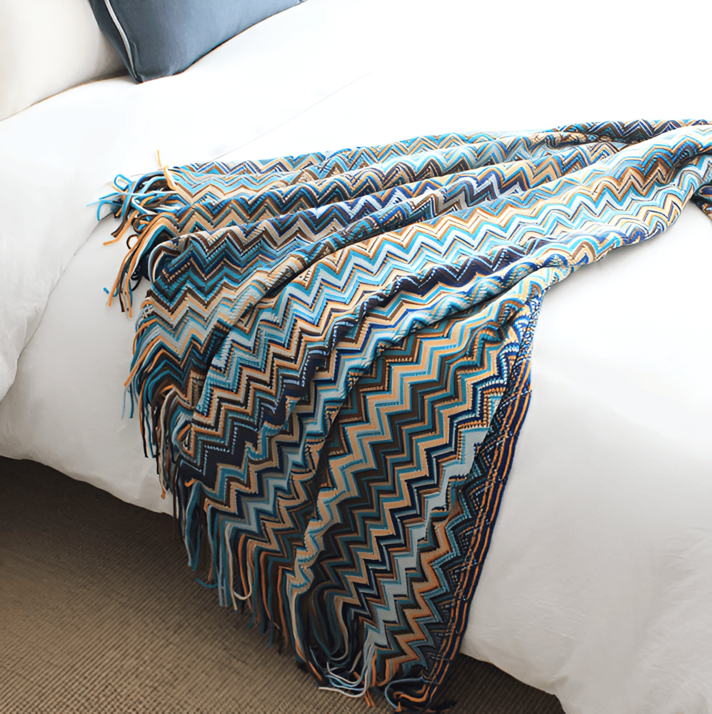AcrylZag Plaid - Lätt Handstickad Boho-fleecefilt med Tofsdesign