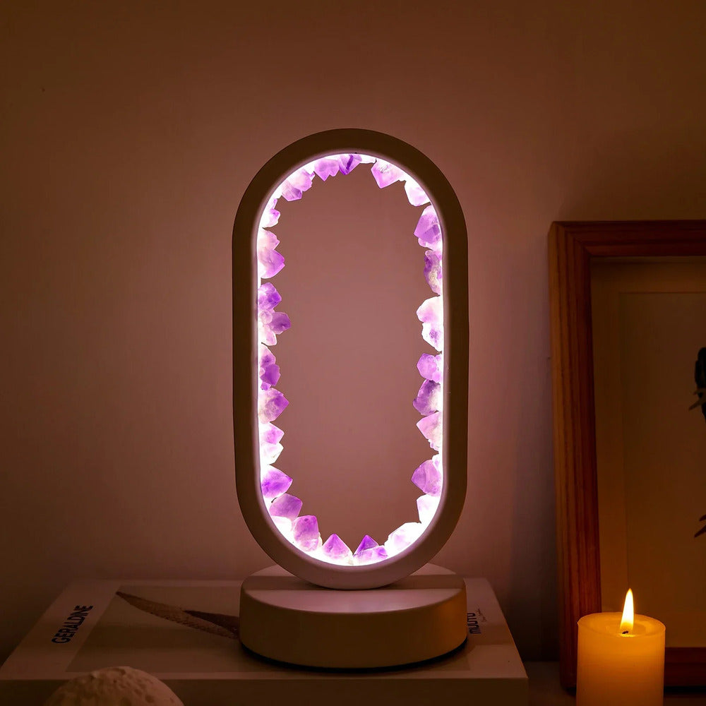 Naturlig Amethyst Avkopplande Nattljus - Avkopplande Aura Ljus för Avslappning och Lugnet