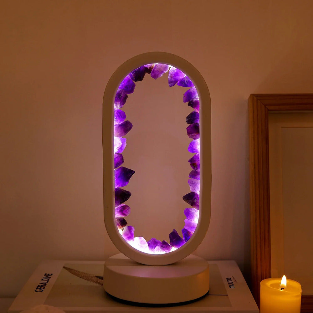 Naturlig Amethyst Avkopplande Nattljus - Avkopplande Aura Ljus för Avslappning och Lugnet