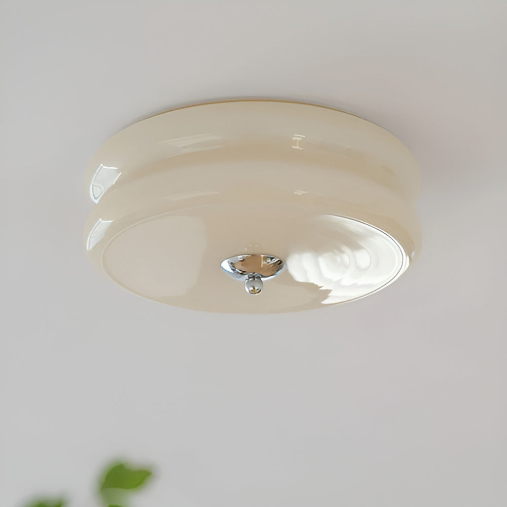 BauhausGleam - Taklampa i Krämfärgat Glas - Rund Utanpåliggande LED-Lampa