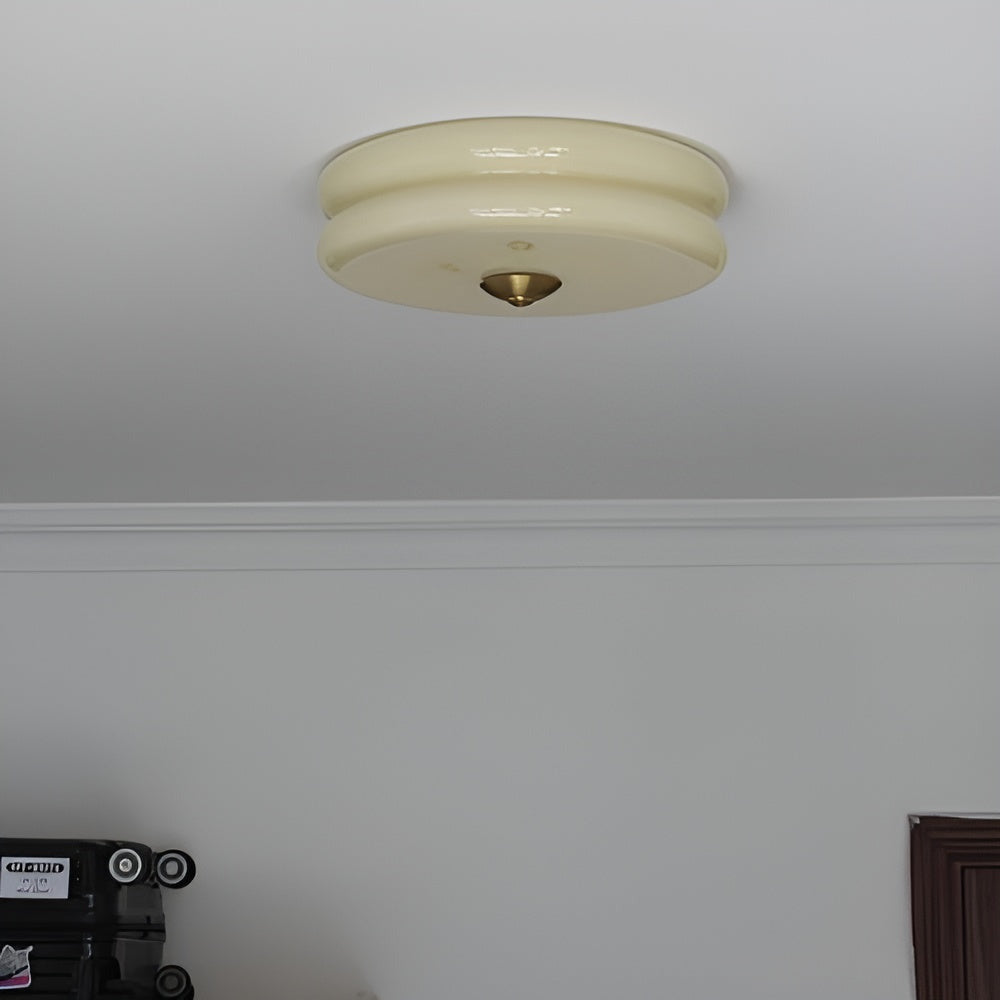BauhausGleam - Taklampa i Krämfärgat Glas - Rund Utanpåliggande LED-Lampa