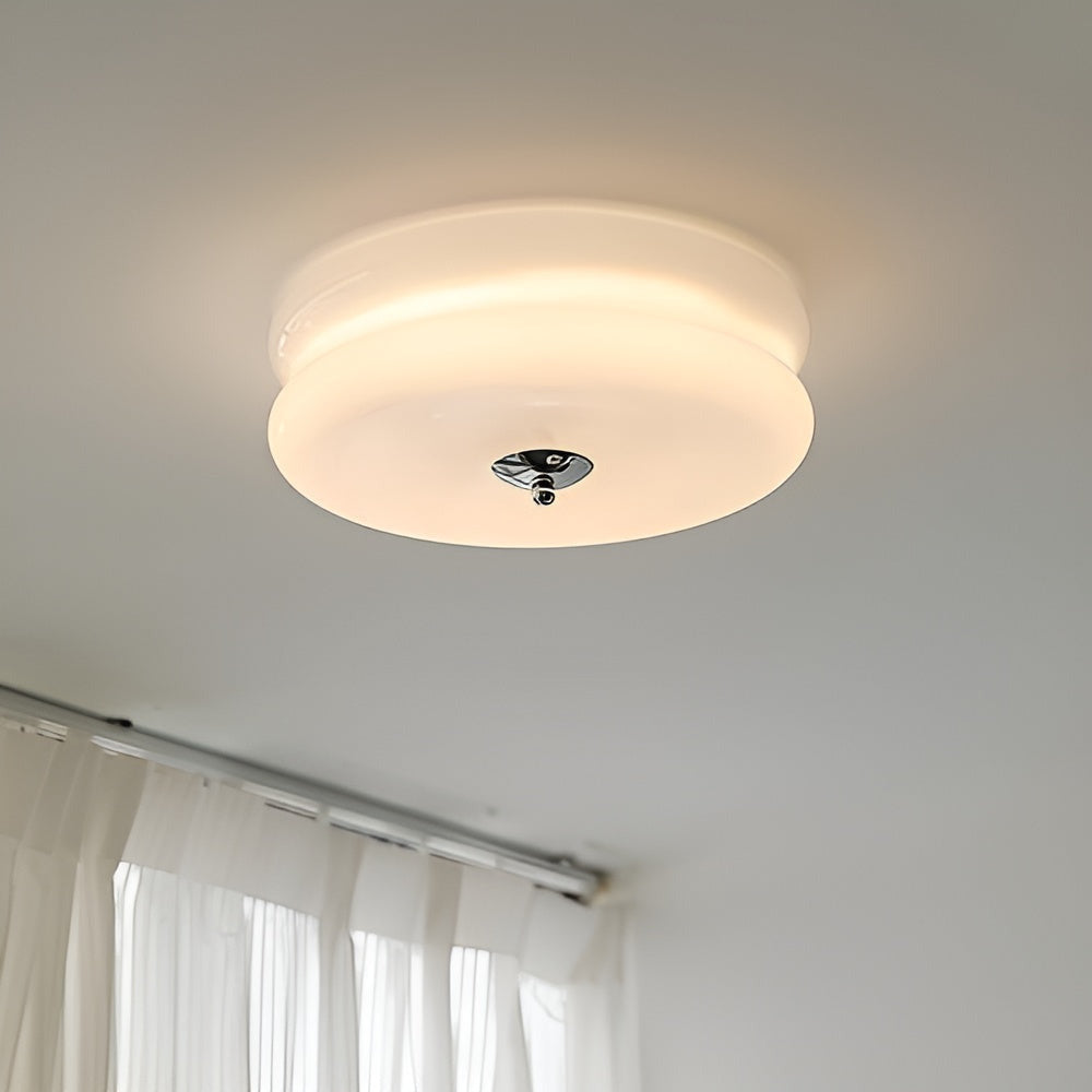BauhausGleam - Taklampa i Krämfärgat Glas - Rund Utanpåliggande LED-Lampa