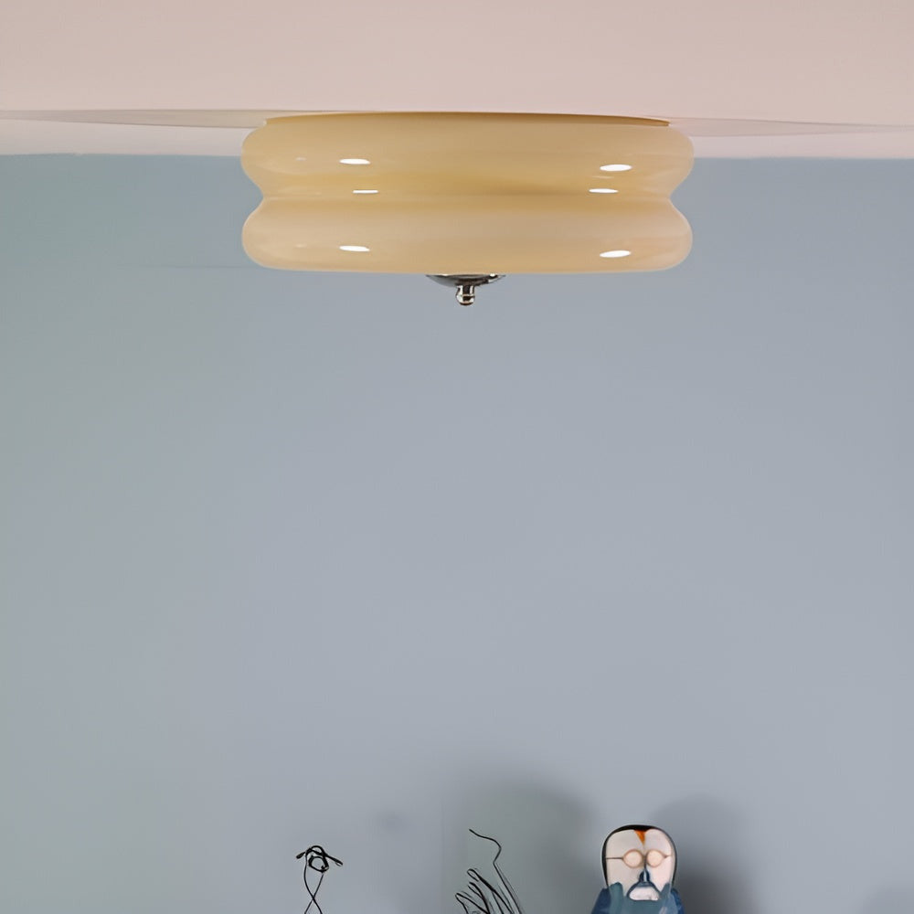 BauhausGleam - Taklampa i Krämfärgat Glas - Rund Utanpåliggande LED-Lampa