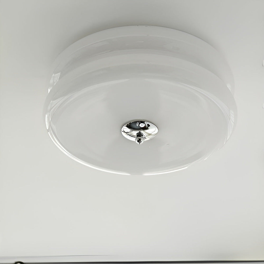 BauhausGleam - Taklampa i Krämfärgat Glas - Rund Utanpåliggande LED-Lampa