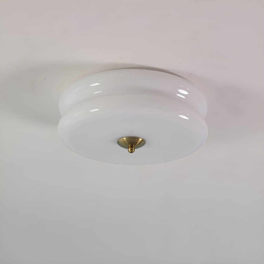 BauhausGleam - Taklampa i Krämfärgat Glas - Rund Utanpåliggande LED-Lampa