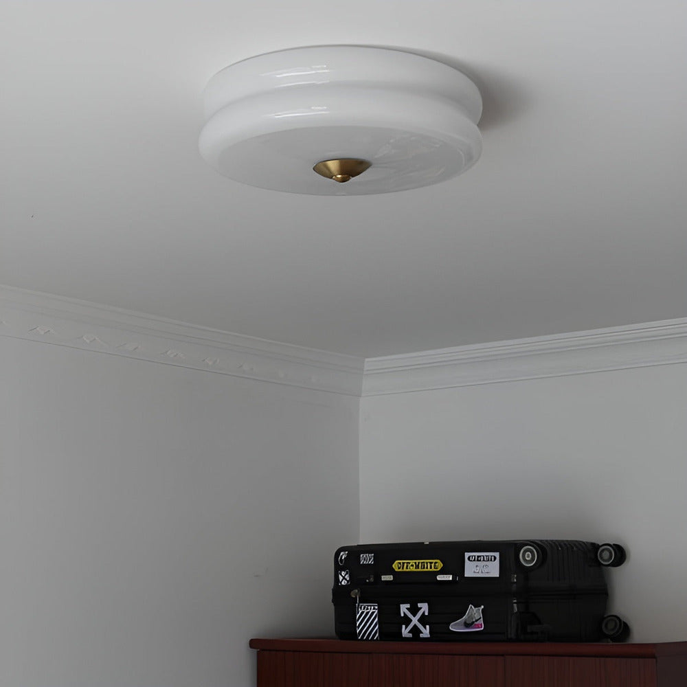 BauhausGleam - Taklampa i Krämfärgat Glas - Rund Utanpåliggande LED-Lampa
