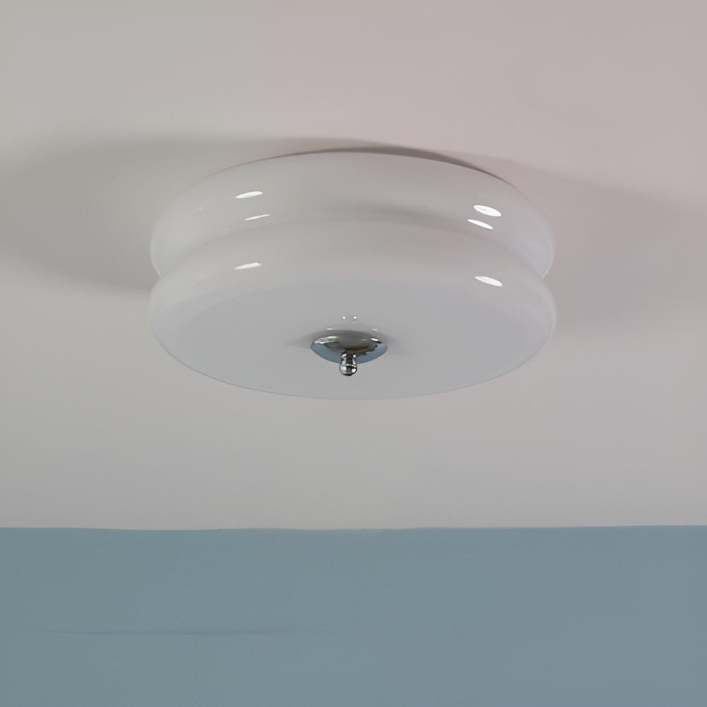 BauhausGleam - Taklampa i Krämfärgat Glas - Rund Utanpåliggande LED-Lampa