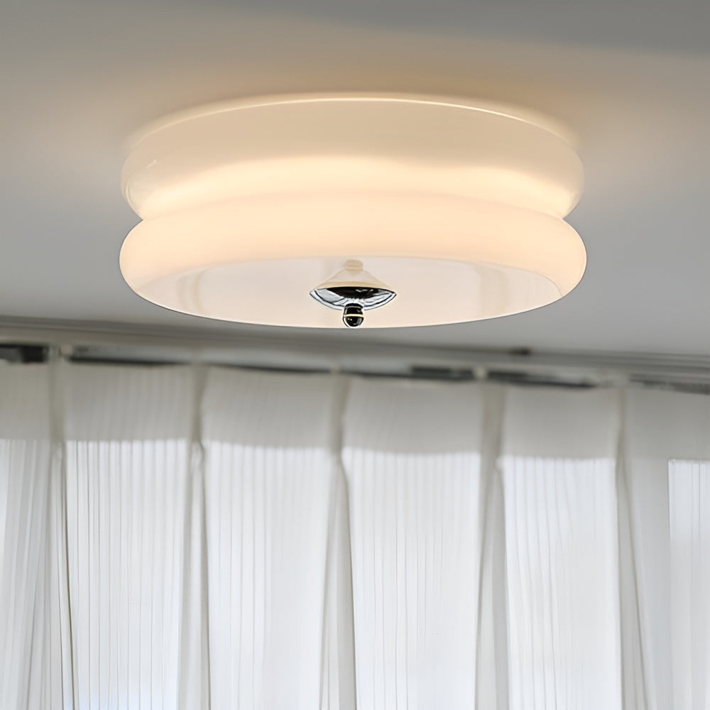 BauhausGleam - Taklampa i Krämfärgat Glas - Rund Utanpåliggande LED-Lampa