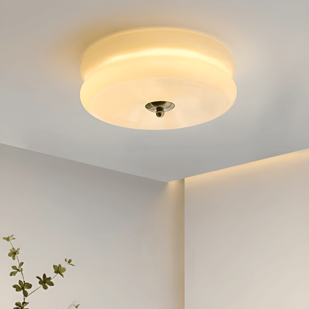 BauhausGleam - Taklampa i Krämfärgat Glas - Rund Utanpåliggande LED-Lampa