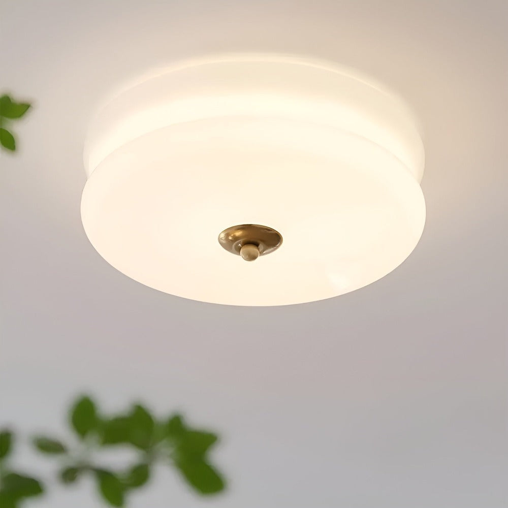 BauhausGleam - Taklampa i Krämfärgat Glas - Rund Utanpåliggande LED-Lampa