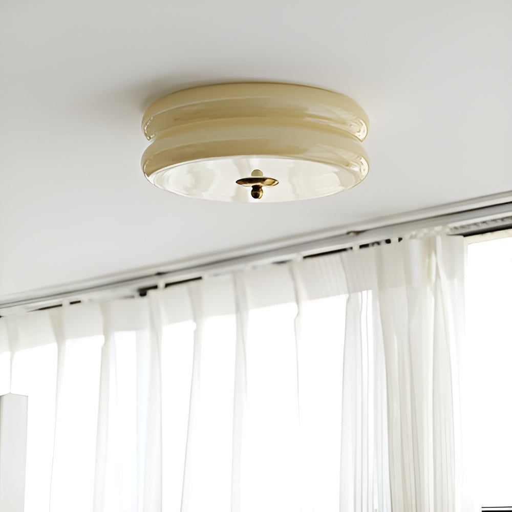 BauhausGleam - Taklampa i Krämfärgat Glas - Rund Utanpåliggande LED-Lampa