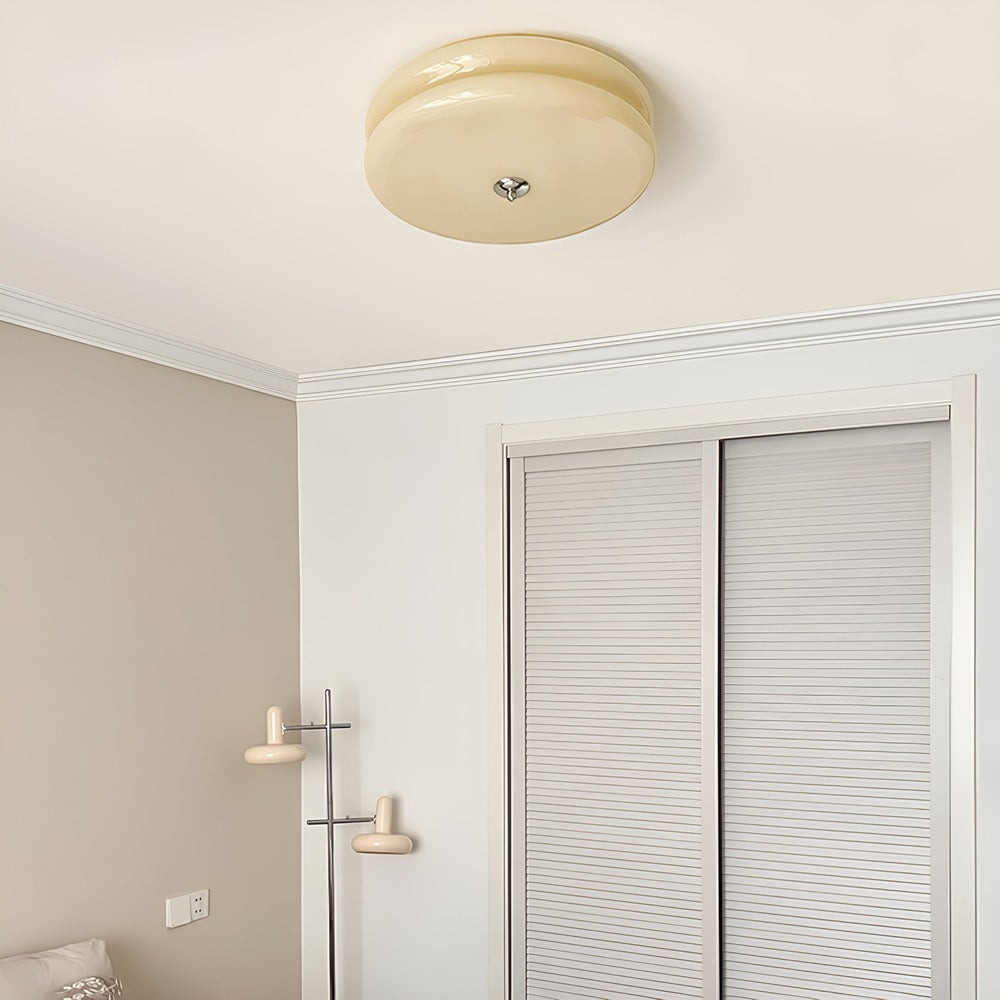 BauhausGleam - Taklampa i Krämfärgat Glas - Rund Utanpåliggande LED-Lampa