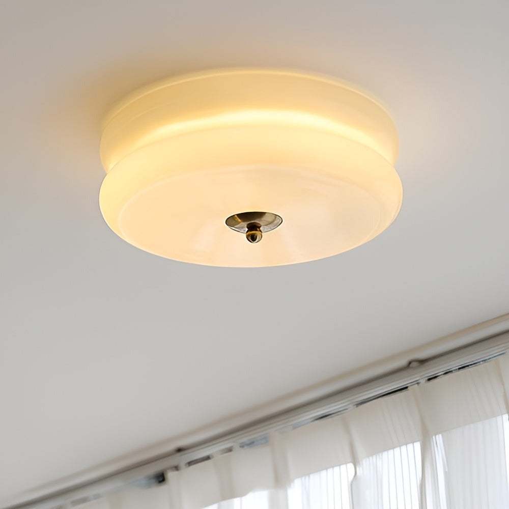 BauhausGleam - Taklampa i Krämfärgat Glas - Rund Utanpåliggande LED-Lampa