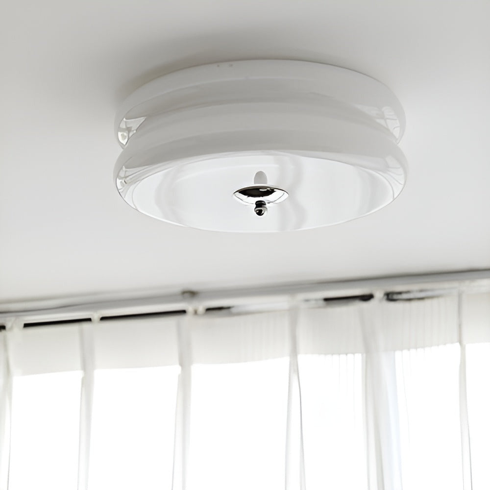 BauhausGleam - Taklampa i Krämfärgat Glas - Rund Utanpåliggande LED-Lampa