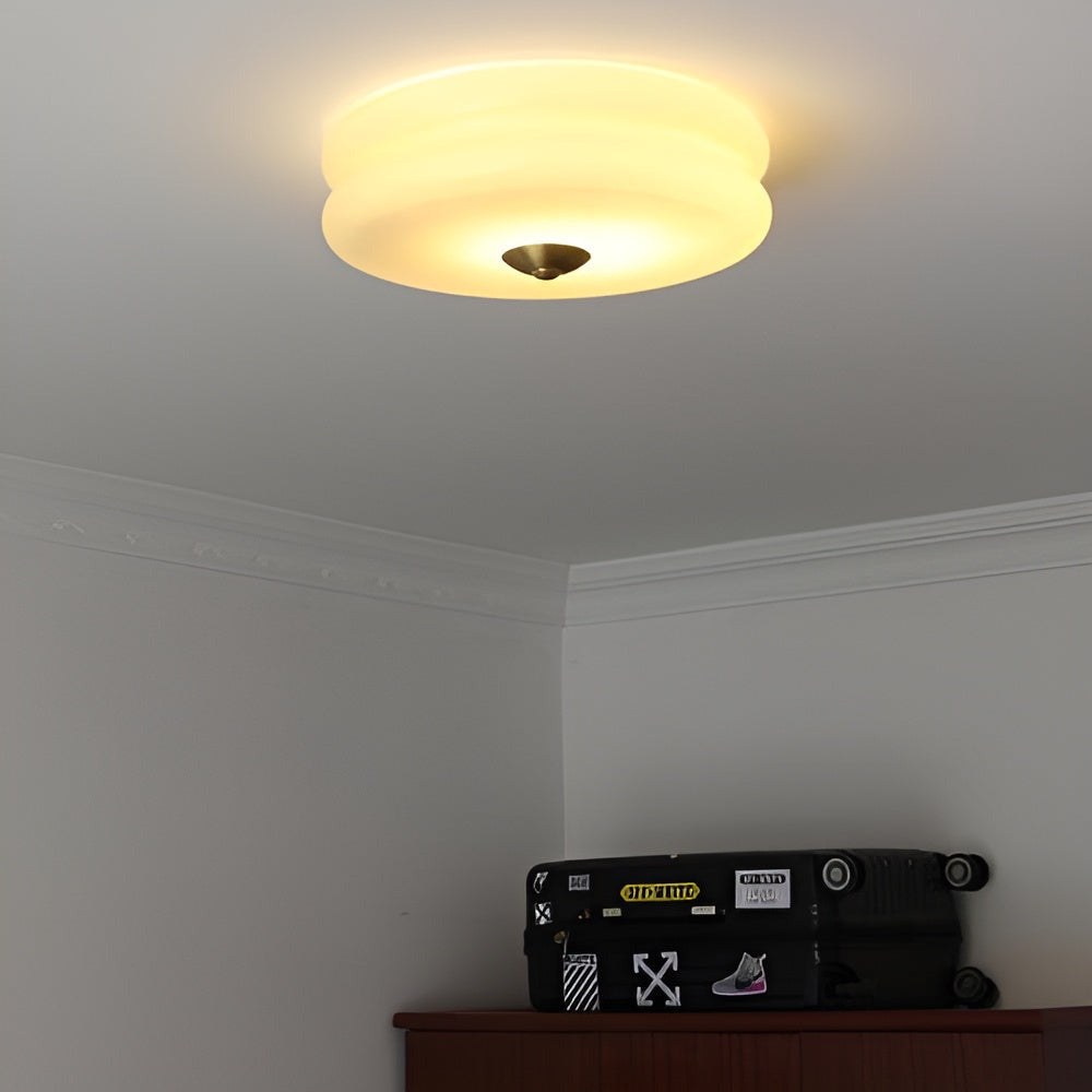 BauhausGleam - Taklampa i Krämfärgat Glas - Rund Utanpåliggande LED-Lampa