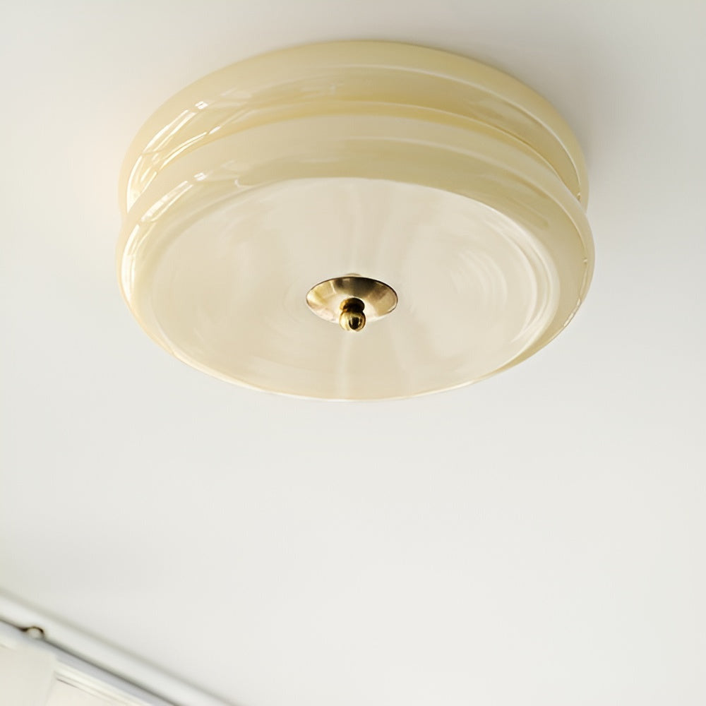 BauhausGleam - Taklampa i Krämfärgat Glas - Rund Utanpåliggande LED-Lampa