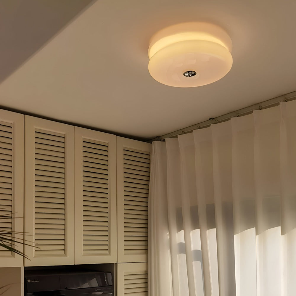 BauhausGleam - Taklampa i Krämfärgat Glas - Rund Utanpåliggande LED-Lampa
