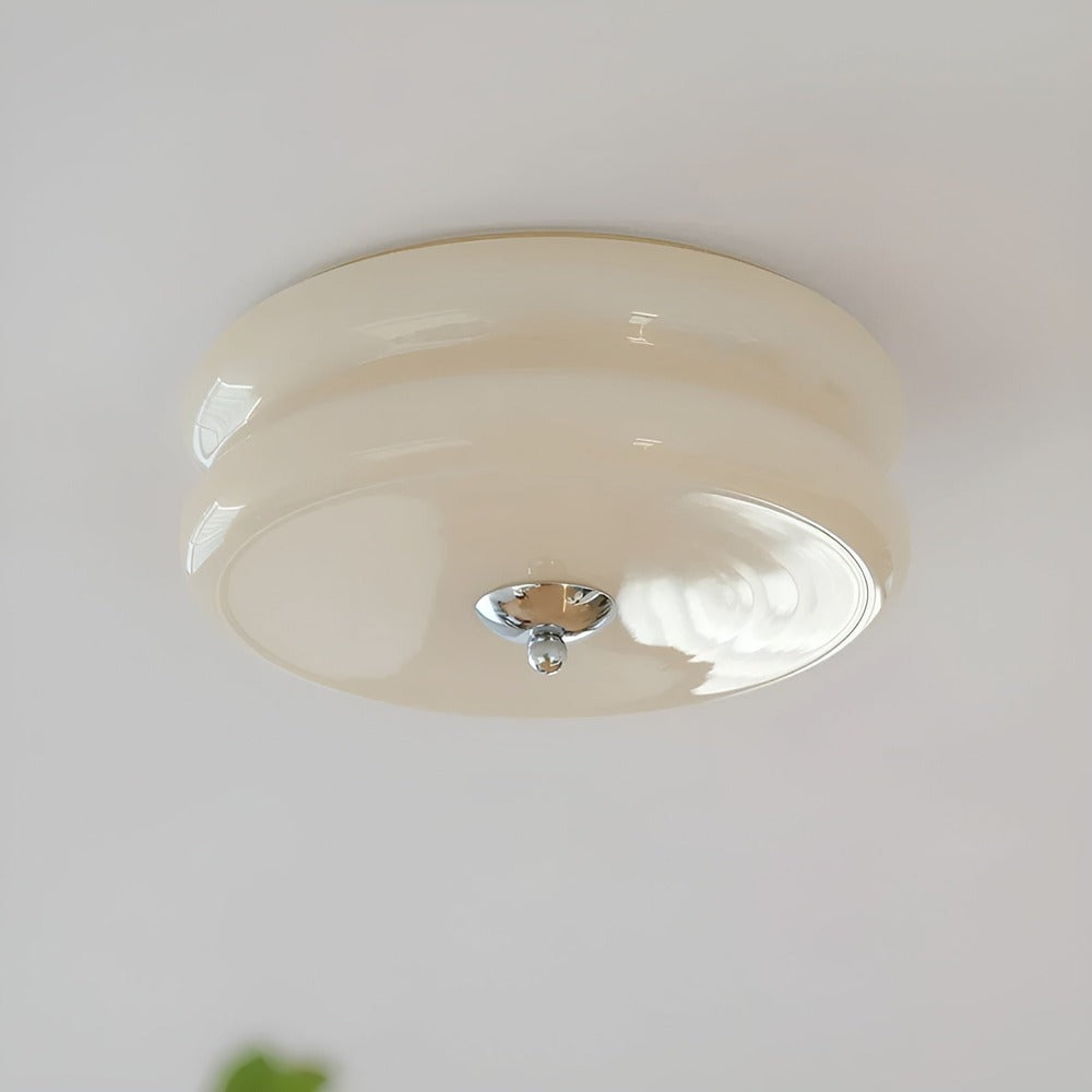 BauhausGleam - Taklampa i Krämfärgat Glas - Rund Utanpåliggande LED-Lampa