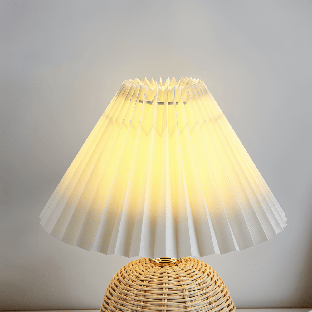Brolly Plisserad Bordslampa - Retro Rottinglampa - Konisk Bordslampa