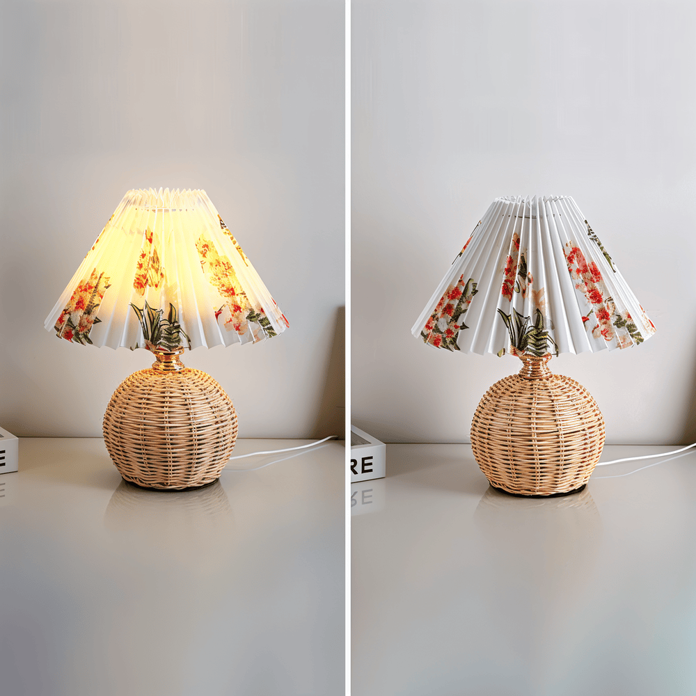 Brolly Plisserad Bordslampa - Retro Rottinglampa - Konisk Bordslampa