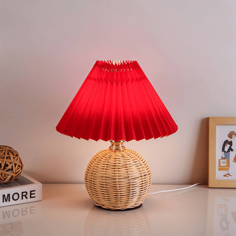 Brolly Plisserad Bordslampa - Retro Rottinglampa - Konisk Bordslampa