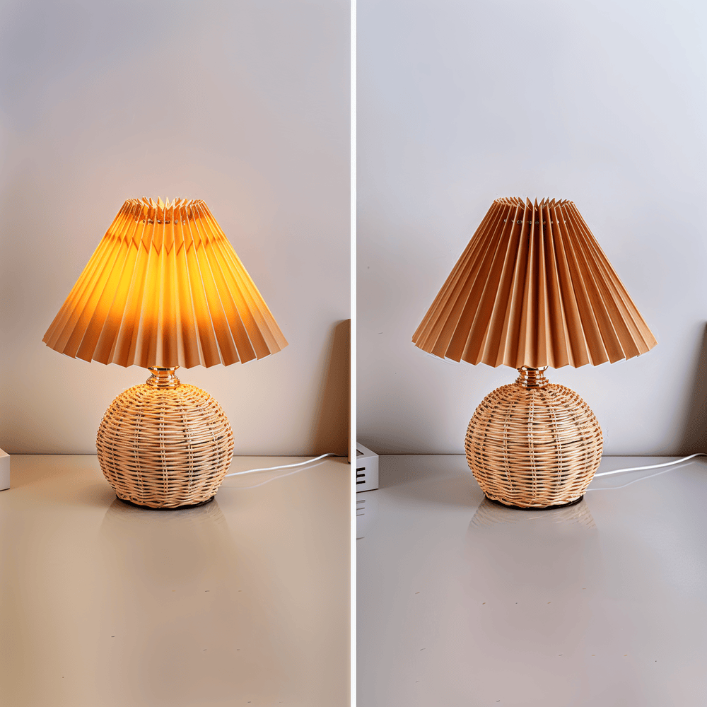 Brolly Plisserad Bordslampa - Retro Rottinglampa - Konisk Bordslampa