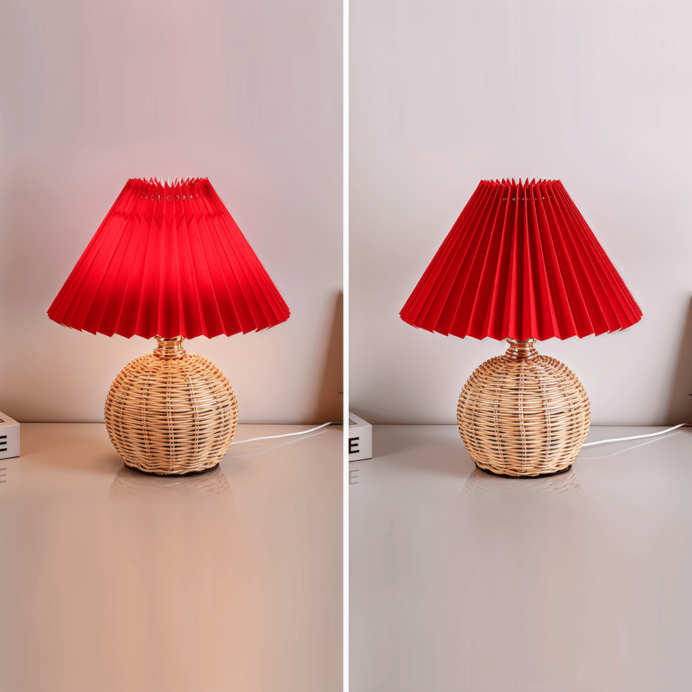 Brolly Plisserad Bordslampa - Retro Rottinglampa - Konisk Bordslampa