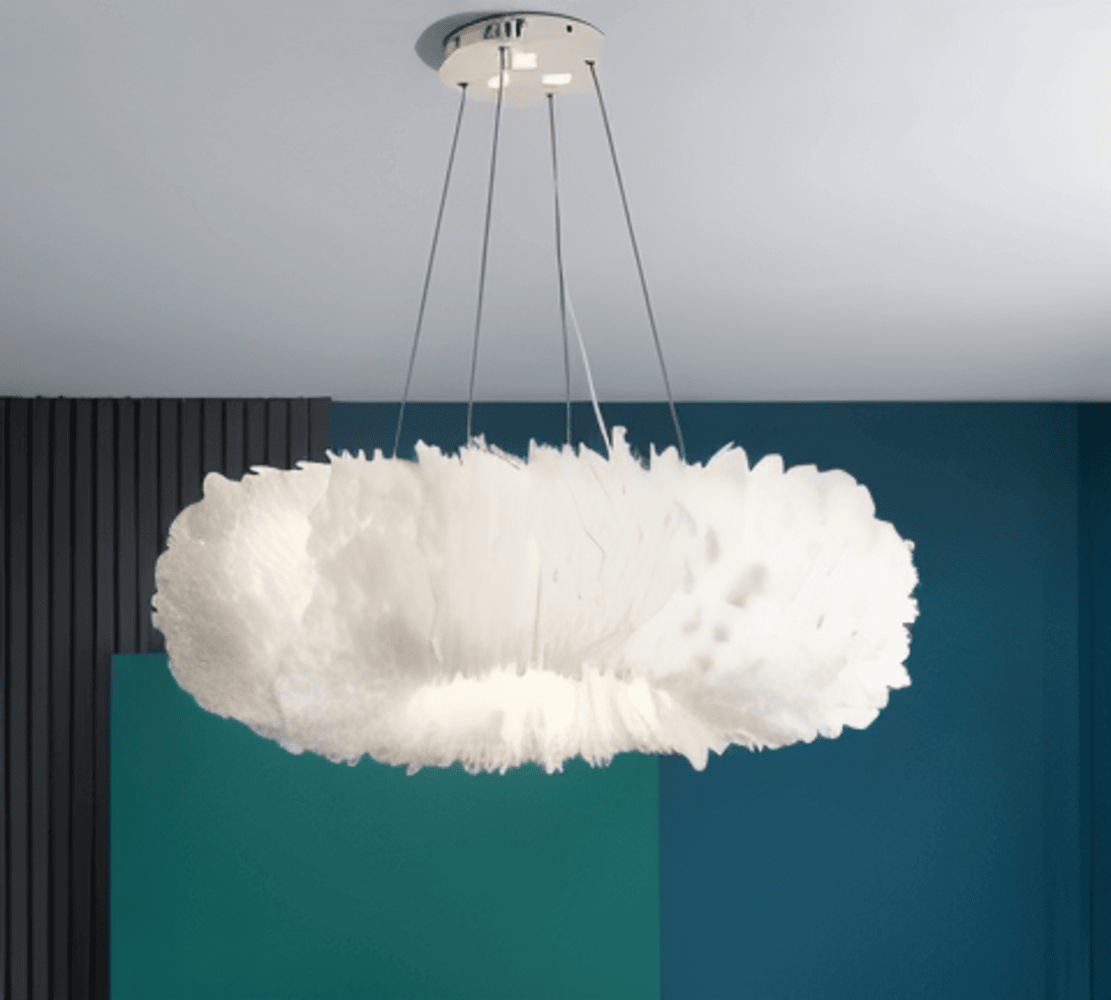 CircPlume Taklampa - Lyxig Cirkelformad Taklampa med vita Fjädrar