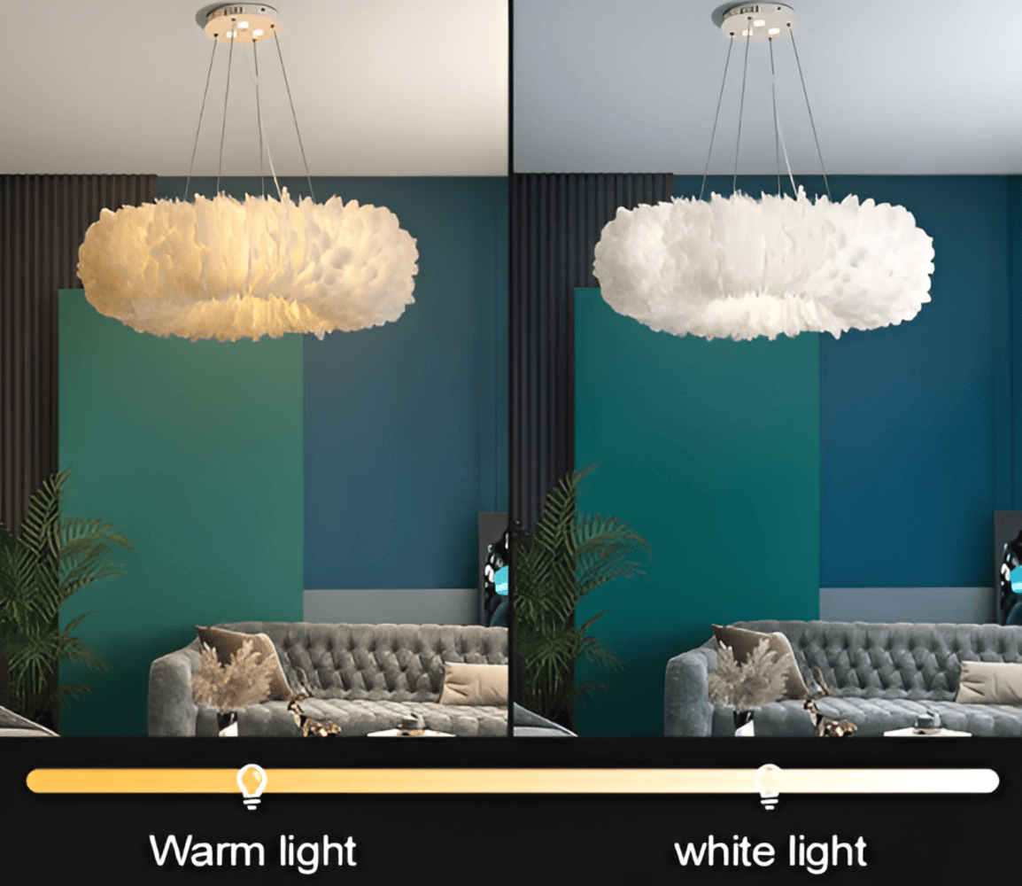 CircPlume Taklampa - Lyxig Cirkelformad Taklampa med vita Fjädrar