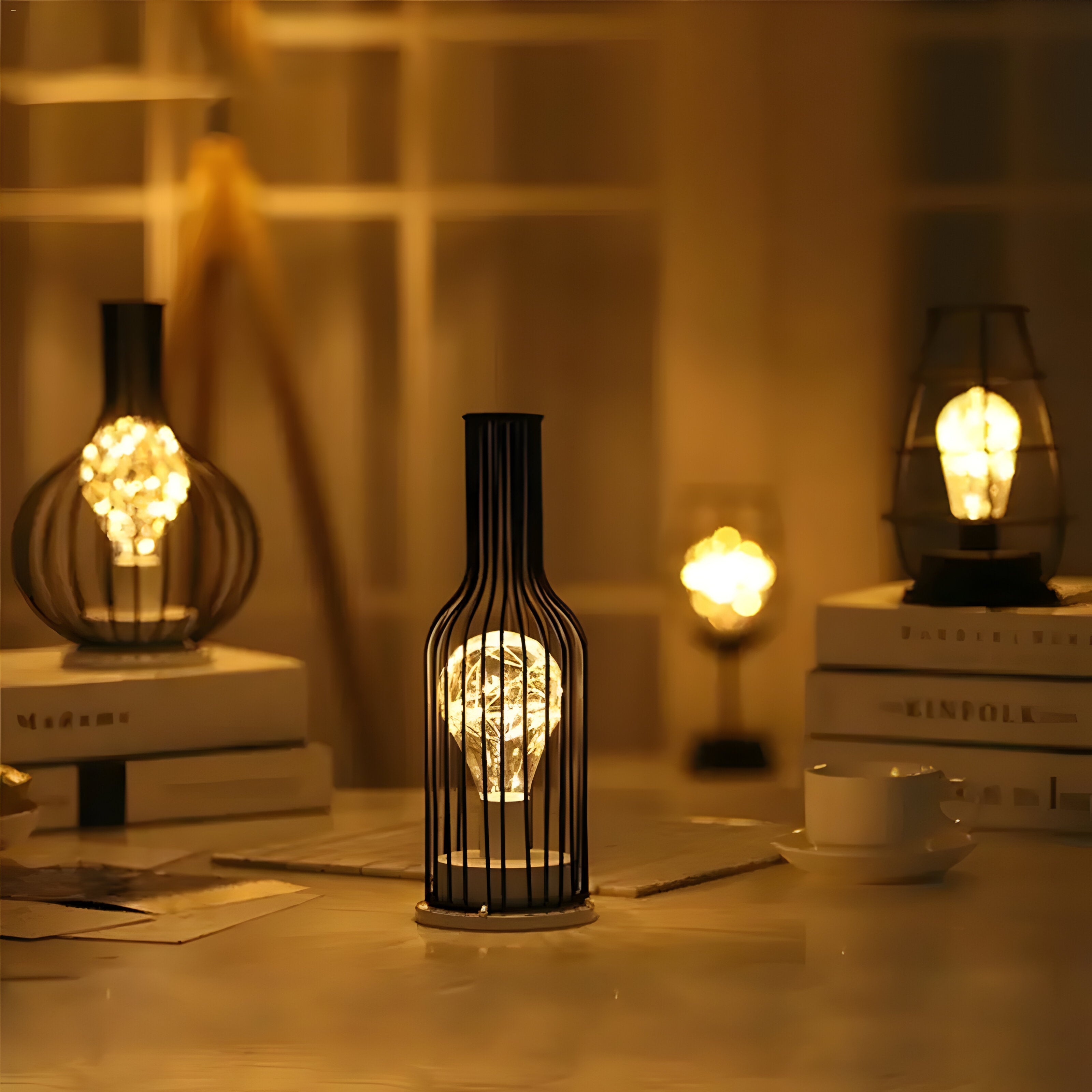 DecanterLume Bordslampa - Modern Skrivbordslampa med Svart Vinflaska