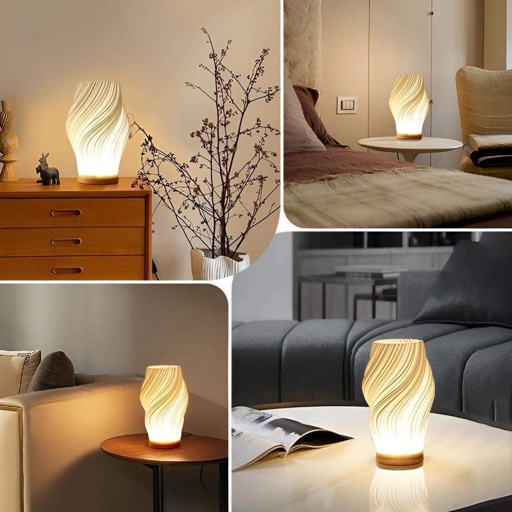 DreamWave - Modern Krämfärgad 3D-Vågslampa med Elegant Metallfot