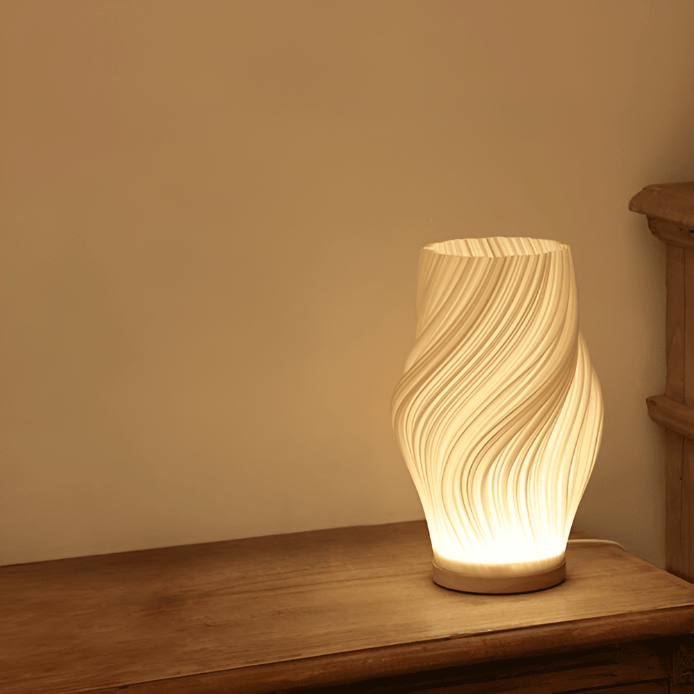 DreamWave - Modern Krämfärgad 3D-Vågslampa med Elegant Metallfot