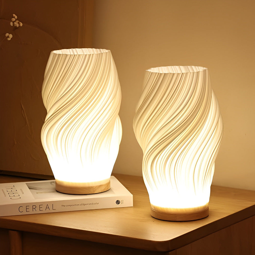 DreamWave - Modern Krämfärgad 3D-Vågslampa med Elegant Metallfot