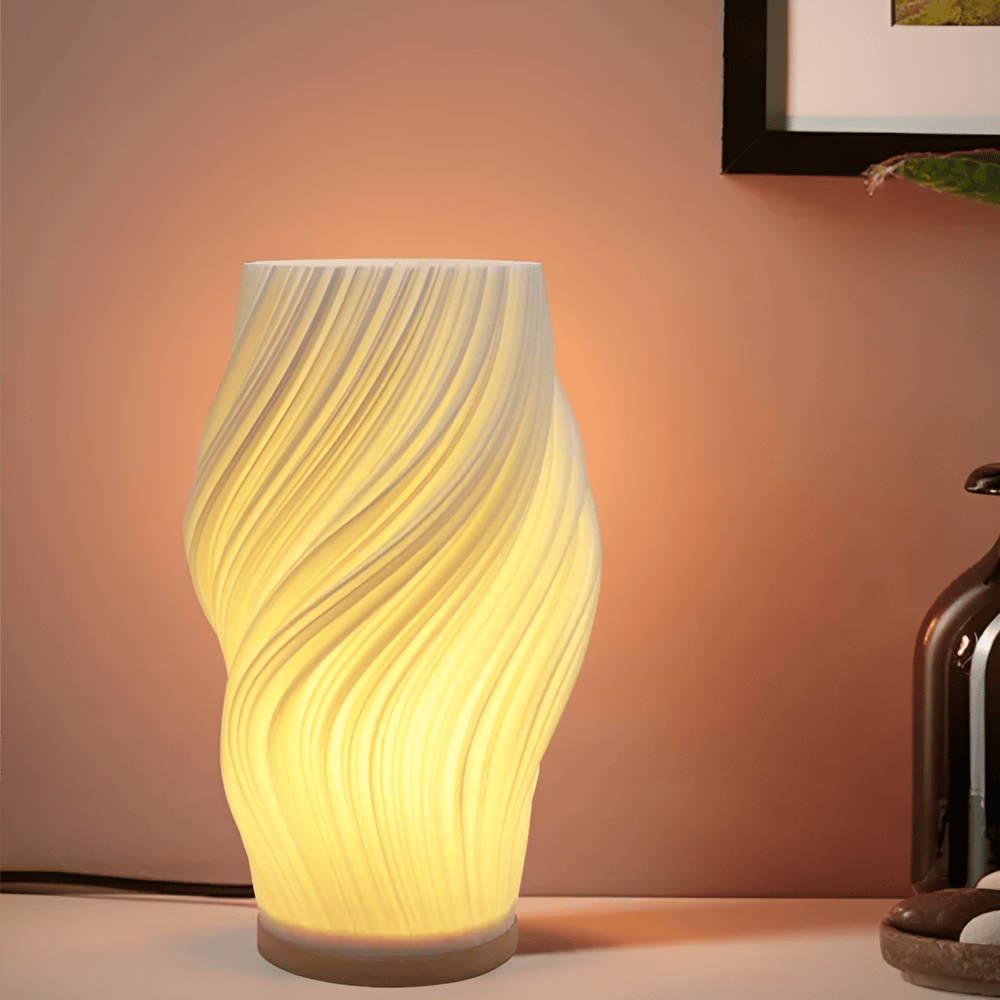DreamWave - Modern Krämfärgad 3D-Vågslampa med Elegant Metallfot